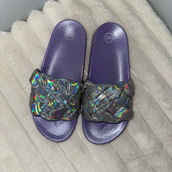 Girls Wonder Nation Slides Size 3-4 Purple Silver - Picture 1 of 7